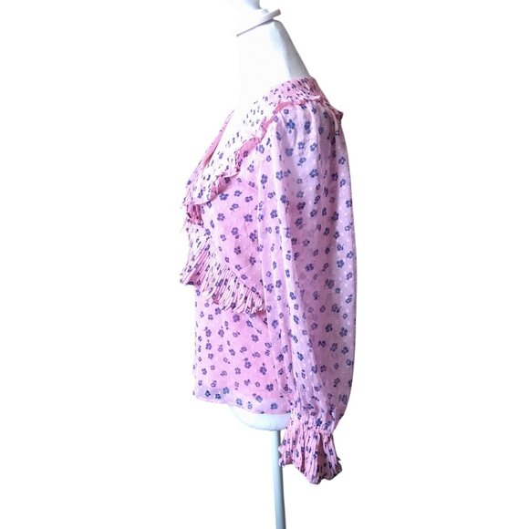 Paris Atelier & Other Stories Women's Size 4 Pink Ruffle Swiss Dot Floral Blouse - Picture 5 of 8